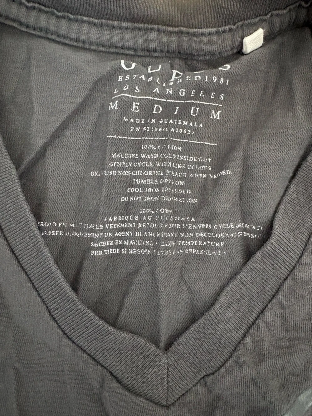 GUESS Men's Black V-Neck Logo Tee - Picture 3 of 3